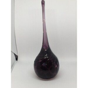 Vtg 1990's Hand Blown Amethyst Studio Art Glass Bulbous Vase Honey Comb Pattern